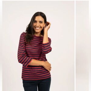 Saint James Galathee II Navy Red Striped 3/4 Breton Top Size 34/S